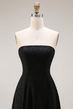 Black Lace Strapless A Line Long Formal Dress with Back Zipper