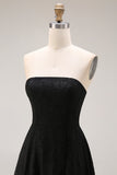 Black Lace Strapless A Line Long Formal Dress with Back Zipper