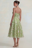 Sparkly Flower Appliqued Pink Strapless A Line Midi Dress