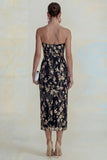 Sparkly Flower Appliqued Strapless Sheath Midi Dress