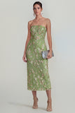 Sparkly Flower Appliqued Strapless Sheath Midi Dress
