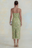 Sparkly Flower Appliqued Strapless Sheath Midi Dress