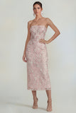 Sparkly Flower Appliqued Strapless Sheath Midi Dress