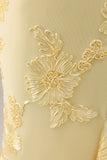 Sheath Floral Embroidery Yellow Long Prom Dress with Ruffle Slit