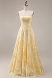 Lemon Yellow 3D Floral Tulle Gown with Hand-Stitched Pearl Trim