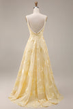 Lemon Yellow 3D Floral Tulle Gown with Hand-Stitched Pearl Trim