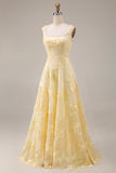 Lemon Yellow 3D Floral Tulle Gown with Hand-Stitched Pearl Trim