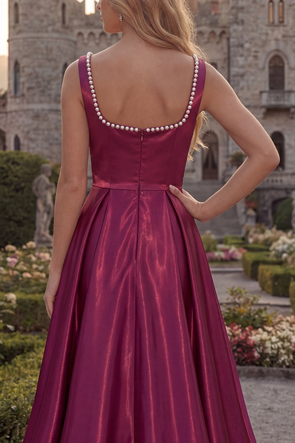 ZAPAKA Women Burgundy Prom Dress with Slit A Line Square Neck Satin Long Party Dress with Pearls, Burgundy / US18W ZAPAKA Women Burgundy Prom Dress with Slit A Line Square Neck Satin Long Party Dress with Pearls, Burgundy / US18W