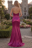 Strapless Burgundy Satin Mermaid Long Prom Dress