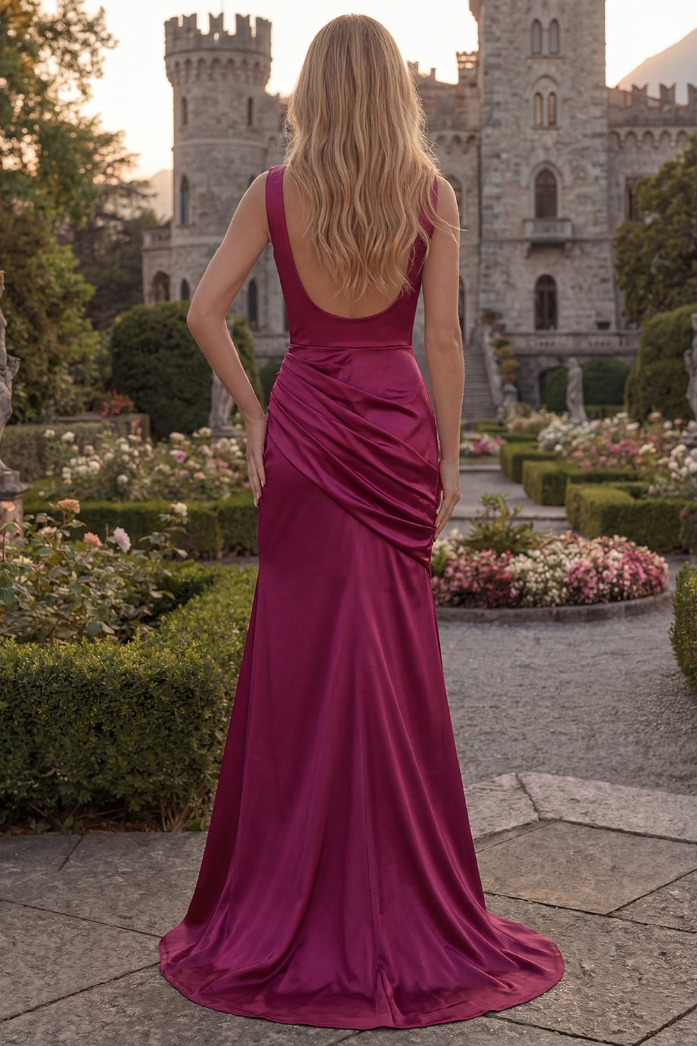 ZAPAKA Women Burgundy Long Prom Dress with Slit Cowl Neck Satin Mermaid Backless Formal Dress ZAPAKA Women Burgundy Long Prom Dress with Slit Cowl Neck Satin Mermaid Backless Formal Dress