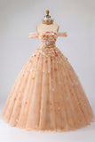 Ball Gown Champagne Off the Shoulder Princess Quinceanera Dress