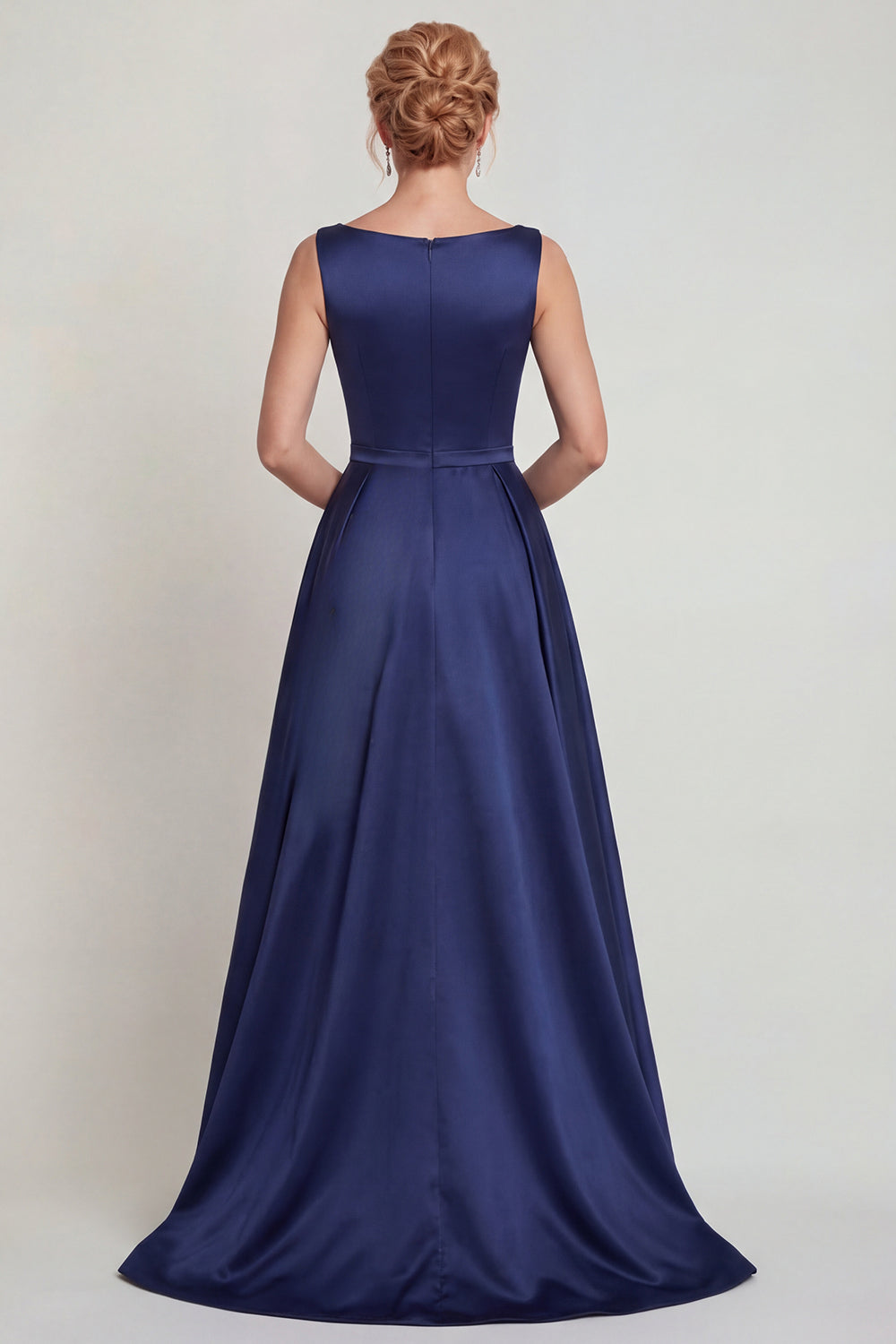 Zapaka Women Navy Appliqued Mother of the Bride Dress Boat Neck A Line