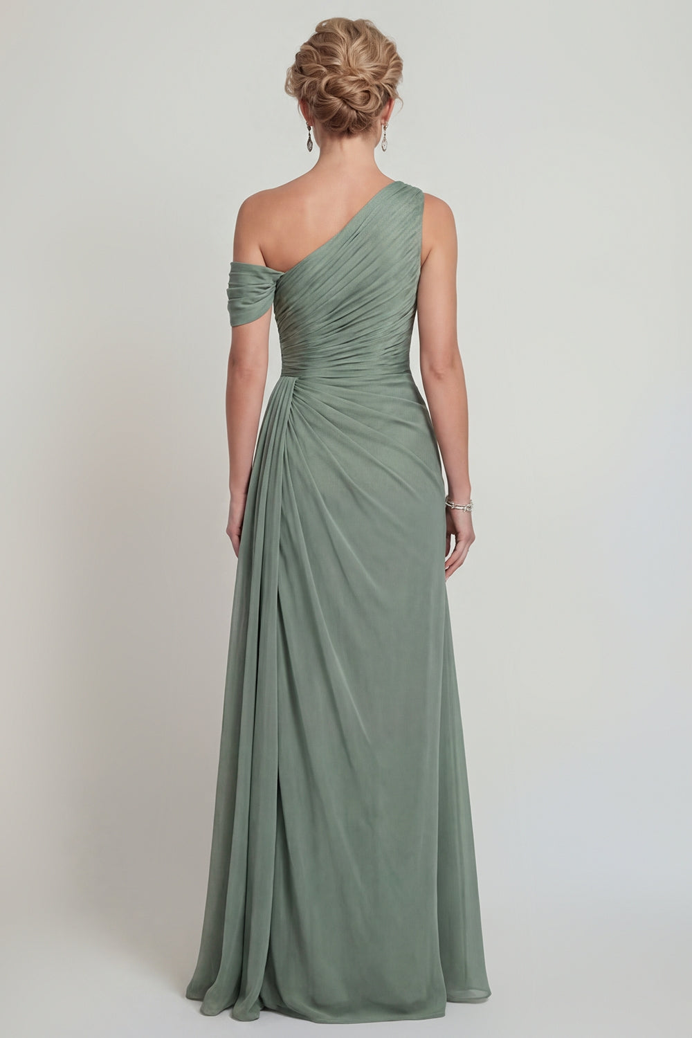 Zapaka Women Dusty Sage Mother of the Bride Dress with Slit One Shoulder Ruched A Line Chiffon Wedding Guest Dress, Dusty Sage / US2 Zapaka Women Dusty Sage Mother of the Bride Dress with Slit One Shoulder Ruched A Line Chiffon Wedding Guest Dress, Dusty Sage / US2