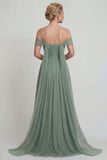 Off The Shoulder Chiffon A Line Dusty Sage Mother of the Bride Dress with Streamer