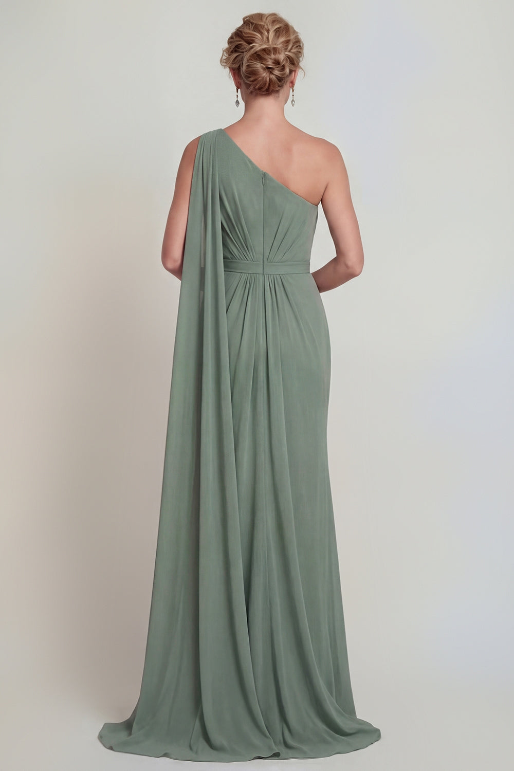 sage grey dress Sage Green V-Neck Ruffles Sleeve Pregnant Bridesmaid Dress – Modsele main image 1