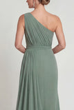 One Shoulder Sheath Dusty Sage Chiffon Mother of the Bride Dress with Cape