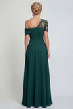 Dark Green One Shoulder A Line Appliqued Mother of the Bride Dress with Slit