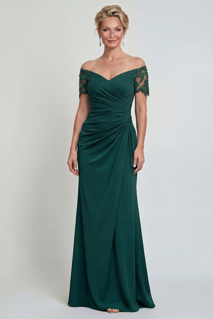Zapaka Women Dark Green Long Mother of the Bride Dress Off The Shoulder