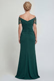 Dark Green Sheath Ruched Off The Shoulder Long Mother of the Bride Dress