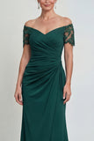 Dark Green Sheath Ruched Off The Shoulder Long Mother of the Bride Dress