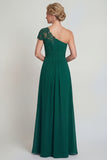 One Shoulder Dark Green Chiffon A Line Long Mother of the Bride Dress