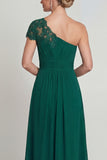 One Shoulder Dark Green Chiffon A Line Long Mother of the Bride Dress