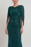 Dark Green Sheath Open Back Long Mother of the Bride Dress