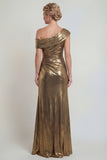 Metallic Golden Ruched Sheath One Shoulder Mother of the Bride Dress with Slit