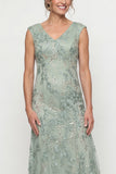 Green Embroidered A Line V Neck Long Mother of the Bride Dress with Sequins