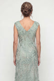 Green Embroidered A Line V Neck Long Mother of the Bride Dress with Sequins