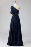 One Shoulder Navy Sheath Sequins Bowed Mother of the Bride Dress with Cape