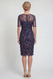 Burgundy Sheath Sequins Boat Neck Midi Mother of the Bride Dress