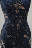 Off The Shoulder Navy Floral Beaded Mermaid Long Mother Of The Bride Dress