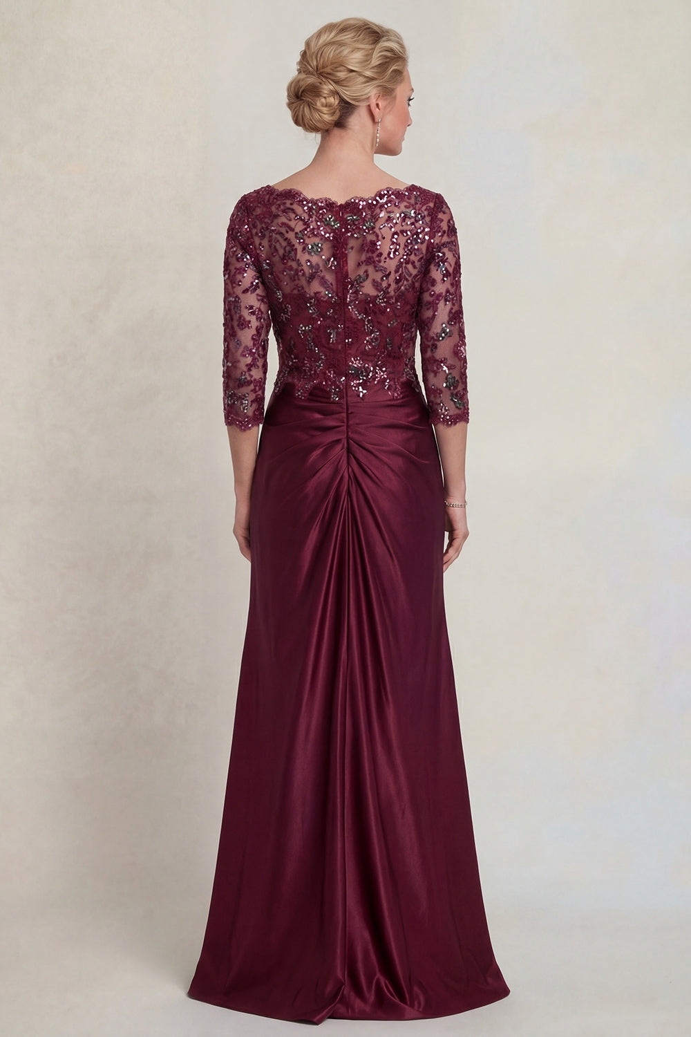 burgundy mermaid dress with sleeves Zapaka Women Burgundy Mermaid Mother of the Bride Dress with Sequins V Neck  Satin Long Wedding Guest Dress with 3/4 Sleeves – ZAPAKA