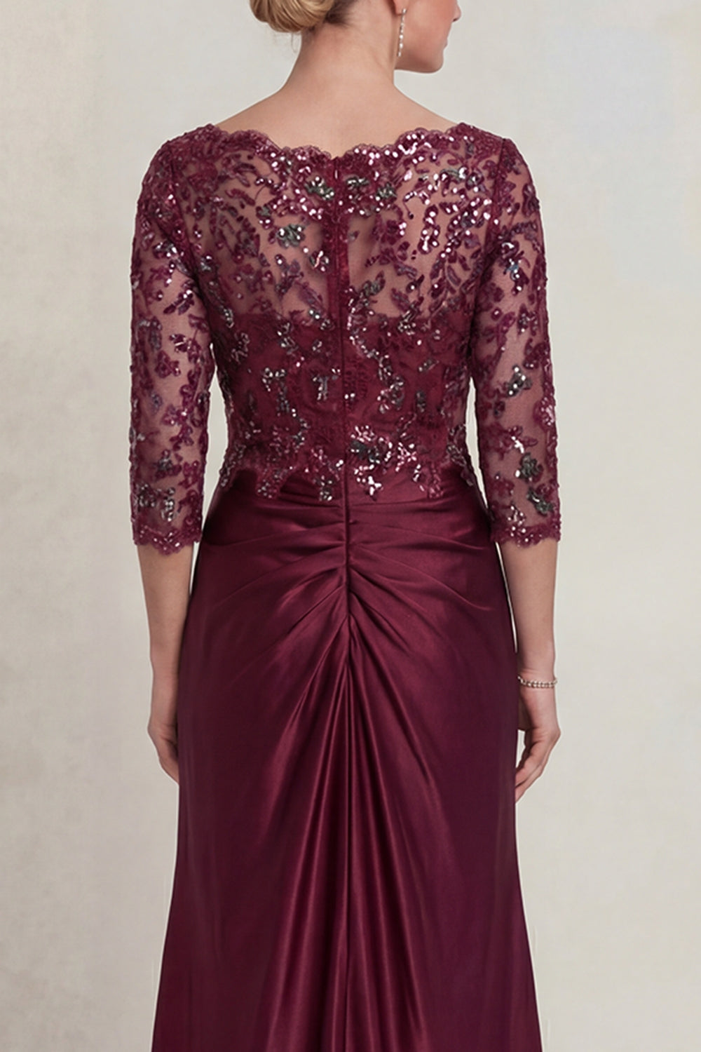 Zapaka Women Burgundy Mermaid Mother of the Bride Dress with Sequins V Neck Satin Long Wedding Guest Dress with 3/4 Sleeves, Burgundy / US26W Zapaka Women Burgundy Mermaid Mother of the Bride Dress with Sequins V Neck Satin Long Wedding Guest Dress with 3/4 Sleeves, Burgundy / US26W