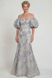 Off The Shoulder Mermaid Dusty Blue Floral Mother of the Bride Dress