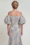 Off The Shoulder Mermaid Dusty Blue Floral Mother of the Bride Dress
