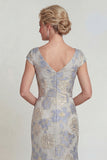 Dusty Blue Mermaid V Neck Floral Mother Of Bride Dress