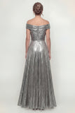 Grey Silver A Line Ruched Off The Shoulder Mother Of Bride Dress