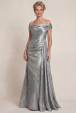 Grey Silver Mermaid Ruched Off The Shoulder Mother Of Bride Dress