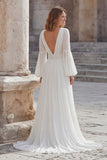 Ivory Chiffon A Line Long Wedding Dress with Slit