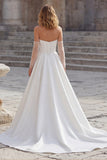 Ivory Sweetheart A Line Long Corset Wedding Dress with Slit