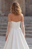 Ivory Sweetheart A Line Long Corset Wedding Dress with Slit
