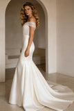Ivory Off the Shoulder Corset Sweep Train Wedding Dress