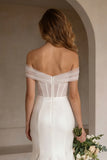 Ivory Off the Shoulder Corset Sweep Train Wedding Dress