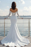 Ivory Off the Shoulder Mermaid Sweep Train Wedding Dress with Lace