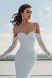 Ivory Off the Shoulder Mermaid Sweep Train Wedding Dress with Lace