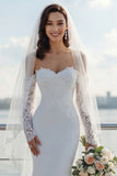 Ivory Off the Shoulder Mermaid Sweep Train Wedding Dress with Lace