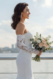 Ivory Off the Shoulder Mermaid Sweep Train Wedding Dress with Lace
