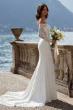 Ivory Off the Shoulder Mermaid Sweep Train Wedding Dress with Lace